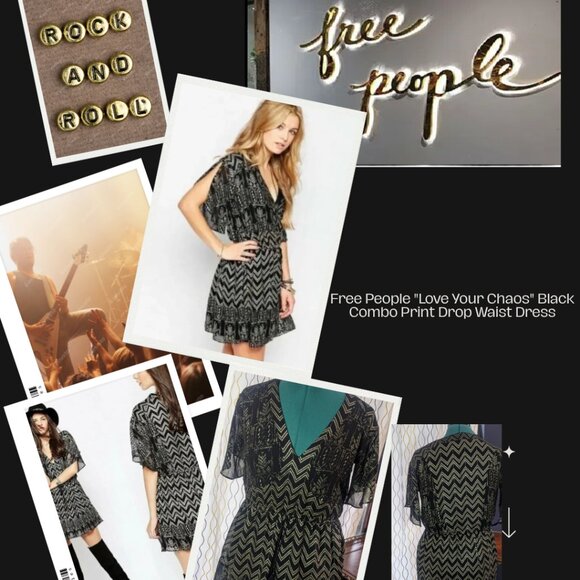 Free People Dresses & Skirts - Free People Love My Chaos Metallic  Black and Gold  rocker boho XS Dress